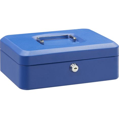 Arregui – Coffret à monnaie en acier 25 cm – Caisse à billets et pièces avec clé – Plateau amovible pour rangement sécurisé – Couleur bleu (1/7)