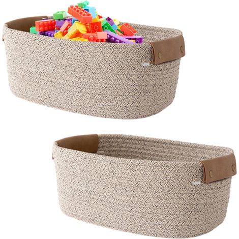 Lot de 2 Paniers de Rangement en Corde de Coton Tressée – Grand Panier Rectangulaire pour Linge et Jouets, Corbeille Décorative Haute pour Salon, Chambre ou Buanderie (1/5)