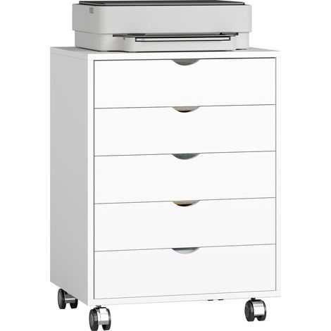 Caisson de Bureau Mobile 5 Tiroirs Rangement Sous Bureau Dossiers A3 A4 Lettre Blanc à Roulettes (1/5)