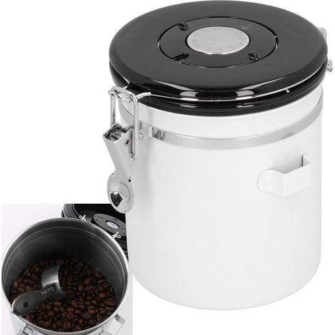 Boîte à café hermétique en acier inoxydable avec cuillère et valve de décompression, blanche, 1,8 L (1/5)