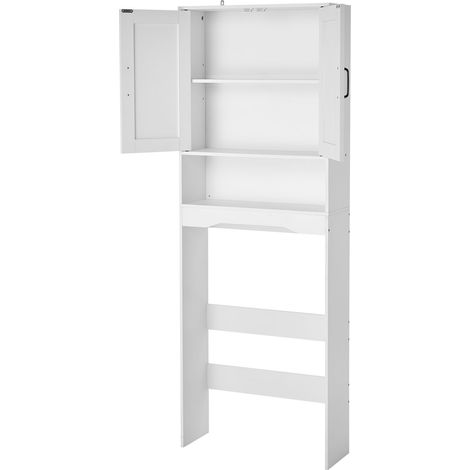 Mophorn Armario de almacenamiento sobre el inodoro, organizador de baño de 65 pulgadas de alto con estante ajustable y puertas dobles, mueble de baño que ahorra espacio con estante abierto, blanco