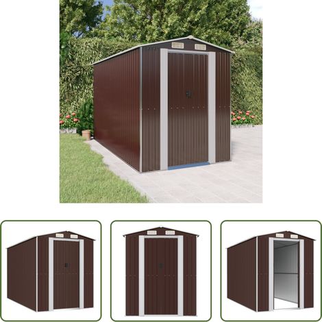 vidaXL Outils de jardin - Abri de jardin Marron foncé 192x357x223 cm Acier galvanisé (1/5)