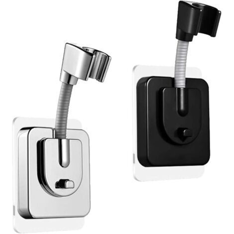 2 Pieces Shower Head Hanger, Wall Mounted Shower Head Holder, Adjustable Shower Head Holder Without Drilling, Shower Holder Without Drilling, Black and Silver (1/5)