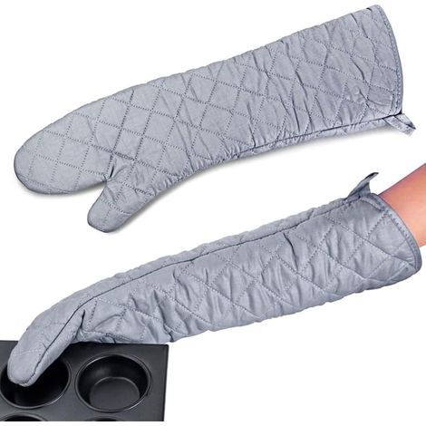 Gants de cuisine résistants à la chaleur, gants de cuisine en coton, gants de cuisine haute température, gants de barbecue (58,4 cm) (1/5)