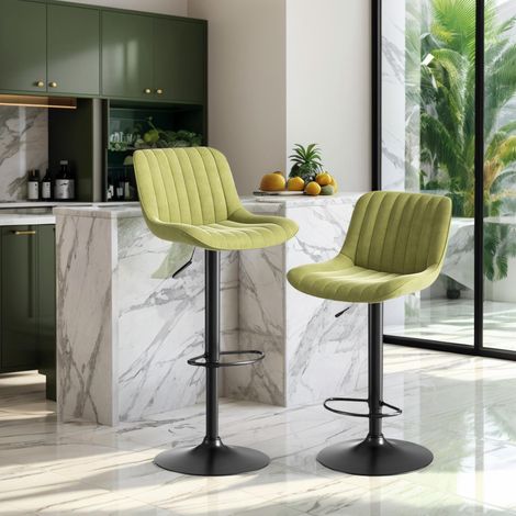 Tabourets de bar pivotants verts pour salle à manger, lot de 2 – revêtement en velours, hauteur réglable, rotation à 360°