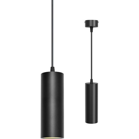 Suspension Luminaire GU10 Lampe Suspendue Noir Chambre Îlot de Cuisine Table à Manger 5W 450LM 3000K Réglable en hauteur Max.120 cm Design Cylindrique Ø6x20cm (1/5)