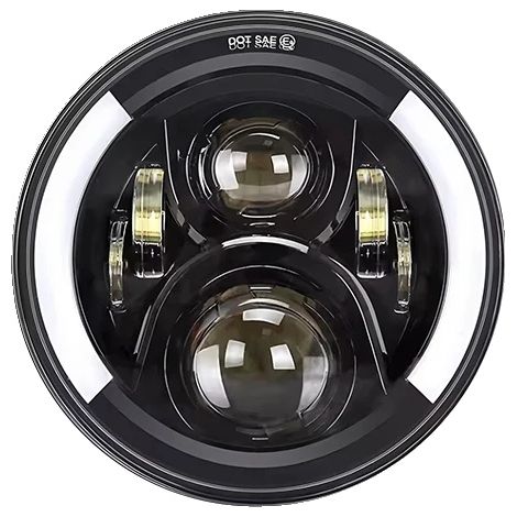 Conjunto de faros delanteros, redondos de 7 pulgadas, con función de luz alta y baja, color verde militar, blanco con amarillo. (1/2)