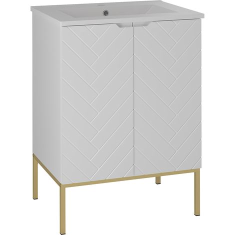 Meuble sous-vasque 60cm plan de toilette 2 portes sur pieds Daria Blanc