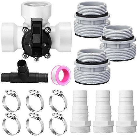 Accessoires d'entretien de piscine, kit de conversion de vanne à trois voies de 1,5 pouce comprenant des raccords de tuyau, des colliers de serrage et des joints compatibles avec les filtres blancs 51 (1/5)