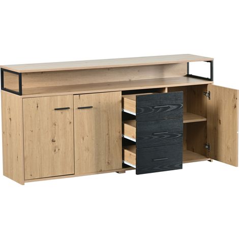 Aparador industrial de 3 puertas y 3 cajones 150 x 35 x 75,9 cm color negro y madera (1/5)