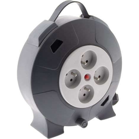 Zenitech – Enrouleur électrique 4 prises 3G1,5mm² 10m – Coupe-circuit 16A – Puissance 3500W déroulé – Câble H05VV-F gris
