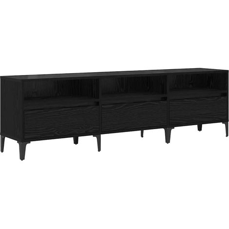 Meuble TV rustique avec rayonnage pratique 150 x 30 x 45 cm en bois d'ingénierie chêne noir (1/5)