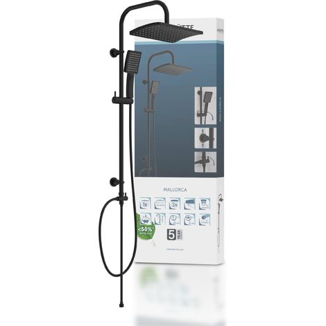 Kit de douche - Colonne de douche avec grande douche à effet pluie - Douchette à main avec 3 types de jets - Système de douche avec barre de douche réglable en hauteur - Noir mat (1/3)