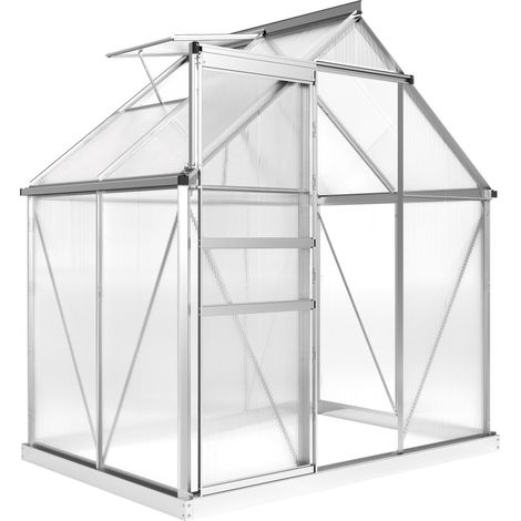 Serre de jardin aluminium polycarbonate avec fondation, fenêtre réglable et porte coulissante, 192,5 x 131 x 200 cm (1/5)