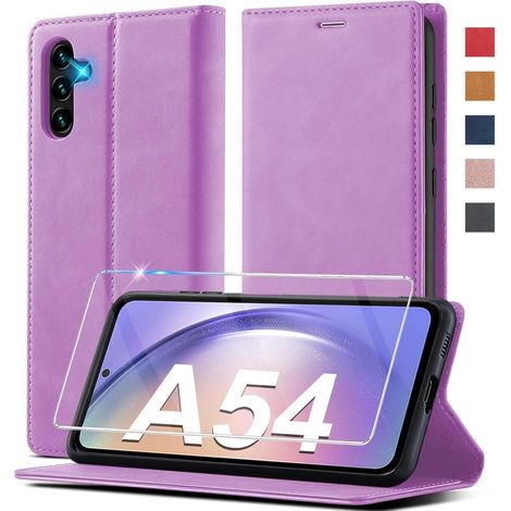 Coque portefeuille à rabat pour Samsung Galaxy A54 5G en cuir PU, avec béquille et porte-cartes, violet (1/5)