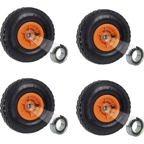4x Sackkarrenrad Luftrad 260x85 mm 3.00-4 60 mm Nabenlänge Bollerwagenrad Ersatzrad Nabenversatz orange (1/5)