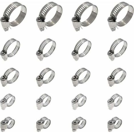 20 Pièces Collier De Serrage Tuyau, Collier De Serrage Tuyau Réglable 16-25mm, 304 Collier De Serrage Inox, Collier Serrage Métallique (1/4)