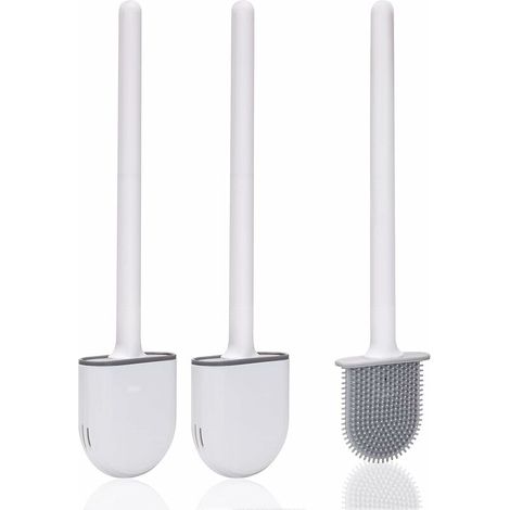 Scopa per WC in silicone (2 pezzi), Scopa per WC con supporto, setole morbide e impugnatura antiscivolo, Scopa per WC in silicone per una pulizia rapida, Scopa per WC da appendere -Crezuo (1/5)
