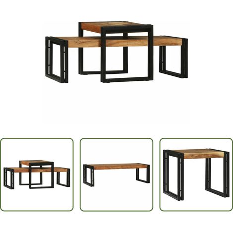 Bois d'acacia - Table basse 2 pcs Marron 48 x 40 x 40 cm Bois d'Acacia Massif (1/5)