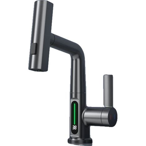 Robinet de lavabo, design à tirage, affichage de la température, Gris Pistolet (1/2)