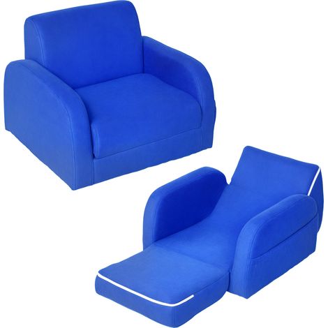 2 In 1 Kids Armchair Sofa Bed Fold Out Padded Wood Frame Bedroom Blue (1/5)
