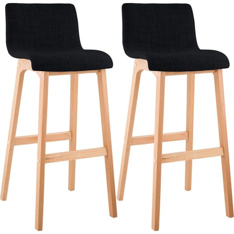 Juego de 2 taburetes de bar Hover, asiento de tela, patas de madera de haya natural Negro (1/5)