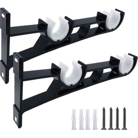 Support de Tringle à Rideaux - Métal Noir - 2PCS - Crochets Doubles - Installation Facile (1/4)