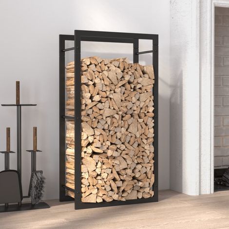 Portant de bois de chauffage- Porte-bûches -Meuble pour range bûches Noir mat 50x28x94 cm Acier 163210 (1/5)