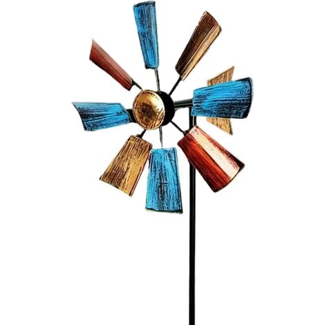 Moulin à vent avec piquet de sol, moulin à vent extérieur, décoration en métal pour cour, pelouse, terrasse, mélange de couleurs (1/5)