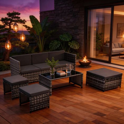 FENCHILIN 4-6 Seater Garden Lounge set, garden furniture set, ratten sofa, seating group, patio furniture, grey