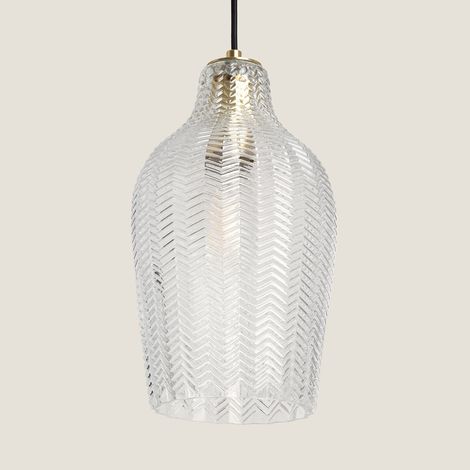 Ledkia – Suspension en verre transparent Allende – Abat-jour cylindrique avec reliefs – Compatible ampoule E27 – Pour espaces variés