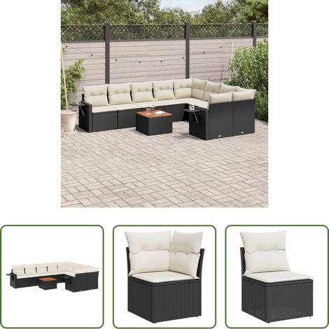vidaXL Set de sofás de jardín 10 pzas cojines ratán sintético negro (1/5)