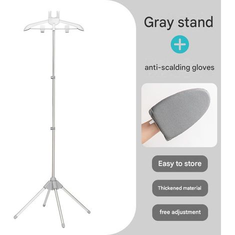 Support de Repassage Vertical Pliable et Télescopique – Portant Réglable pour Défroisseur Vapeur avec Planche de Repassage Manuelle 1 Pièce, Gris