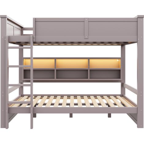 Letto a castello 160x200 con vani laterali e illuminazione LED, marrone (1/5)