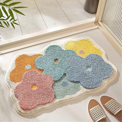 Tapis de bain à motifs floraux colorés 45 x 70 cm, tapis en microfibre absorbant et antidérapant, lavable en machine, doux et confortable pour la salle de bain (1/5)