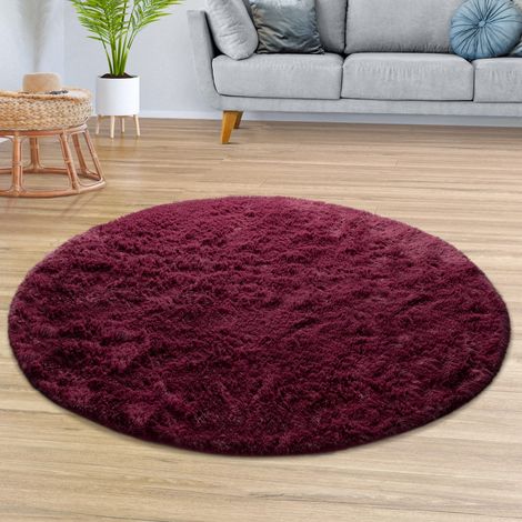 Tapis de salon à poils longs, doux, moderne, design uni Rond, 160 cm x 160 cm x 37 mm, Lila (1/5)