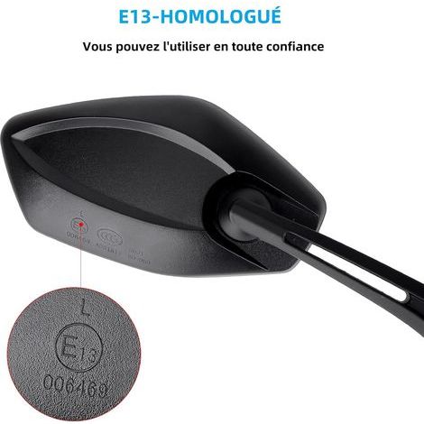 1 Paire Rétroviseurs Latéraux Moto E13 Homologué, Rétroviseurs Moto Universels, Réglable Rétroviseur Latéral M10 pour Scooter Moto Quad ATV (1/4)