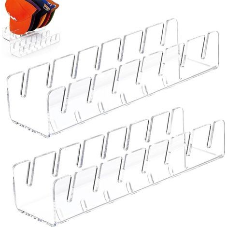 Set di 2 supporti in acrilico per cappellini da baseball, non richiedono installazione, possono contenere fino a 14 cappellini, ideali per casa, camera da letto, armadio, ecc. (1/5)