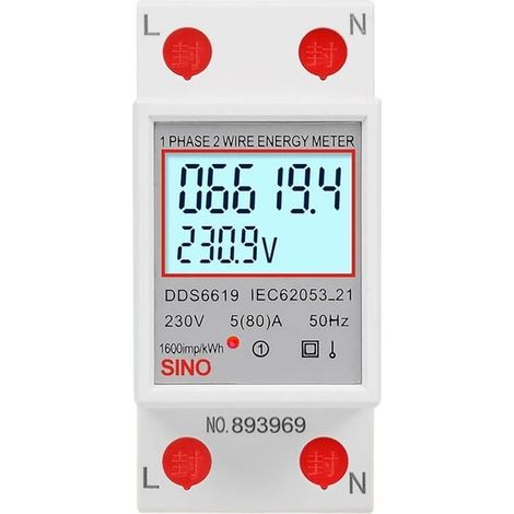 Ortviai Contador de Energía Digital Monofásico 230V 80A con Pantalla LCD Iluminada, Montaje en Carril DIN – Ideal para Hogar y Negocio (1/5)