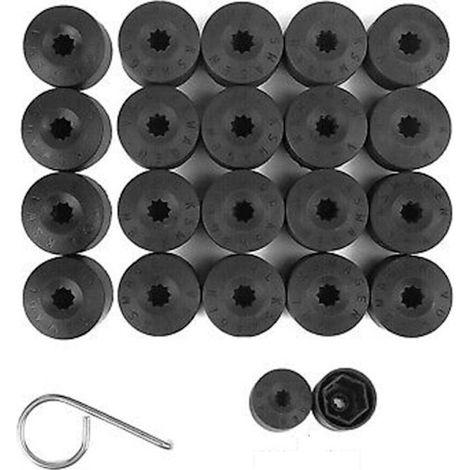 Lot de 20 cache-écrous de roue avec outil de démontage, noirs (1/5)