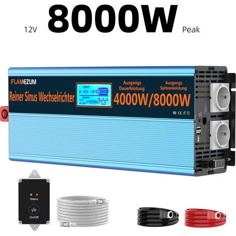 Spannungswandler 12V auf 230V – Reiner Sinus‑Wechselrichter 4000W Dauerleistung 8000W Spitzenleistung – Schutz vor Überhitzung und Kurzschluss (1/5)