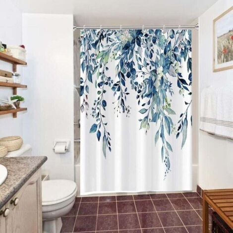 Eucalyptus Shower Curtain, XU, Shower Curtain Blue Leaves Flowers White Small Bath Curtain Anti-Mildew Waterproof Washable Polyester Fabric Bath Curtain150Lx180Hcm - (1/4)