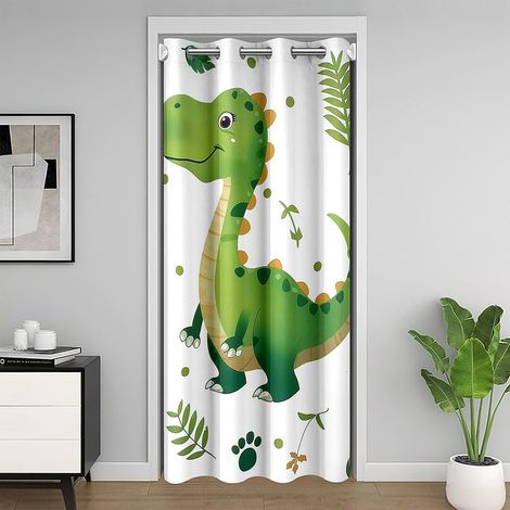 Vert Dinosaur Rideau de Porte 86x203cm Enfants Jungle Dino Rideau Occultant Rideaux pour garçons Filles Adolescents Feuilles Tropicales Respirant Animal Sauvage Chambre à Coucher décor - 86L X 203H cm (1/5)