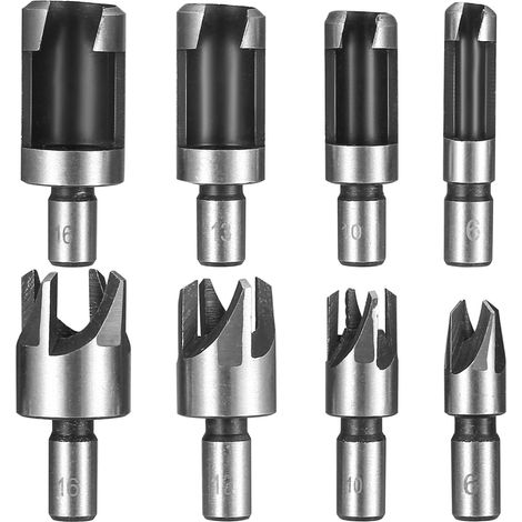 8-piece wooden plug cutter set,  standard wood hole plug cutters,  HSS tenon pin cutters - 6mm / 10mm / 13mm / 16mm (1/5)