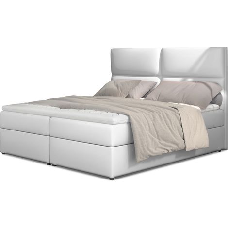 Lit continental capitonné simili cuir blanc Weber-140x200 (1/5)
