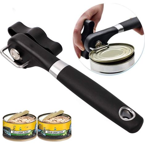 Abrelatas de corte seguro, abrelatas de borde liso - Manual, abrelatas ergonómico, fabricado en acero inoxidable apto para uso alimentario, para cocina y restaurante. (1/5)