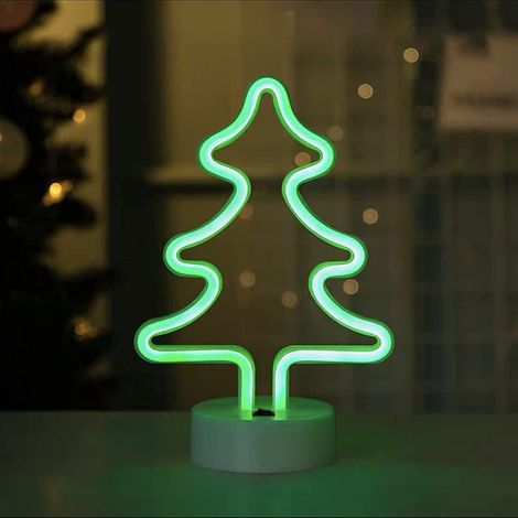 Neon-Weihnachtsbaum-Nachtlicht mit Sockel Batteriebetriebene, grüne LED-Neonlampe mit USB-Anschluss für Hochzeiten, Geburtstage, Kinderzimmerdekoration, Freunde und als Geschenk (1/5)