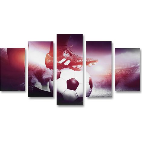 Ensemble de 5 panneaux toile peinte Football Sport, décoration murale imprimée pour salon bureau chambre (Taille S)