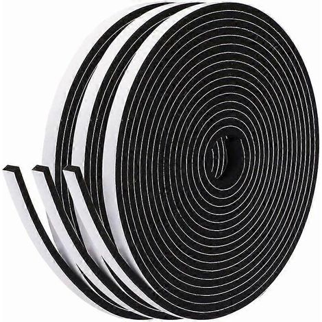 Bande d'étanchéité pour portes et fenêtres, bande en mousse auto-adhésive, 3 rouleaux x 10 mm x 10 mm x 5 m, mousse noire, film blanc. (1/4)