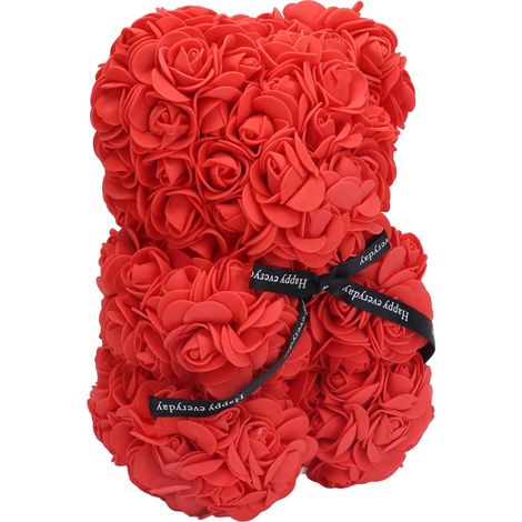 Valentinstags-Teddybär mit roten Rosen, 21 cm großer, künstlicher Blumenschmuck, Geschenk zum Valentinstag oder Jahrestag (Rot) (1/5)